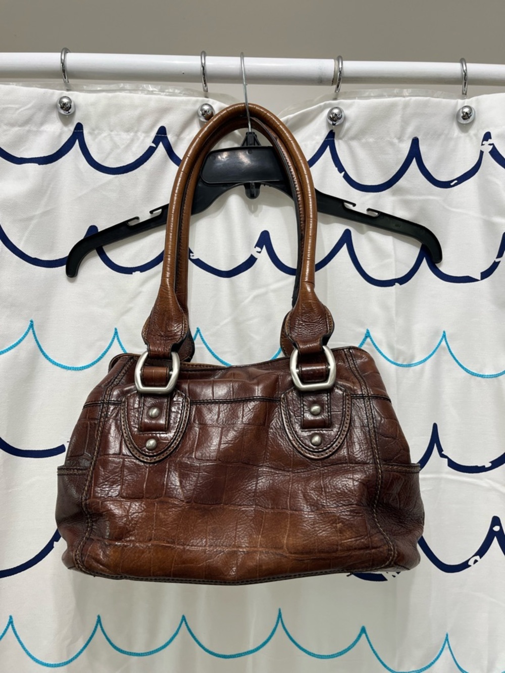 Fossil Brown Croc-Texture Leather Shoulder Bag
